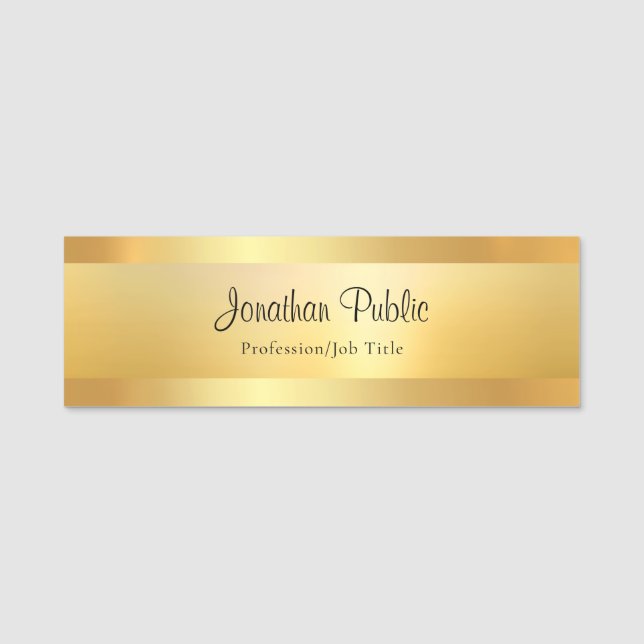 Gold Elegant Template Handwriting Script Text Name Tag (Front)