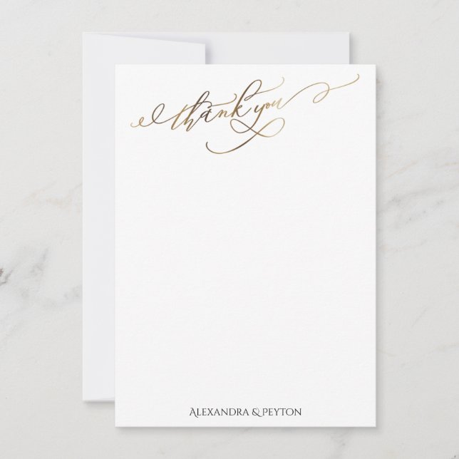 Gold Elegant Thank You Calligraphy Over White Card (Front)