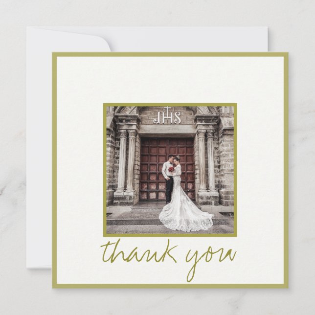 Gold Elegant Thank You Wedding Photo Card (Front)