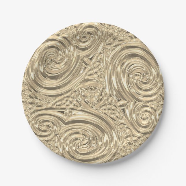 Gold elegant victorian art nouveau embossed look paper plate (Front)