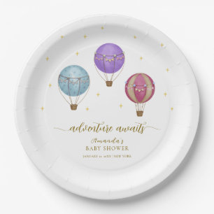 Gold Elegant Vintage Hot Air Balloon Baby Shower  Paper Plate