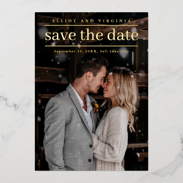Gold Elegant Wedding Modern Photo Save the Date (Front)