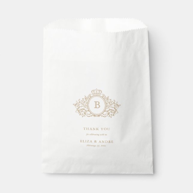 Gold Elegant Wedding Monogram Favour Bag (Front)