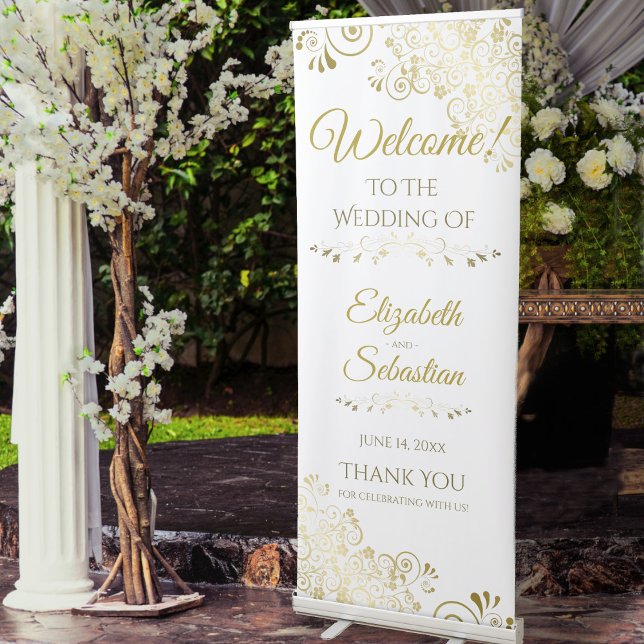 Gold Elegant Wedding Welcome Retractable Banner (Creator Uploaded)