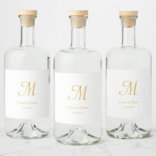 Gold Elegant White Script Monogram Wedding Favour Liquor Bottle Label
