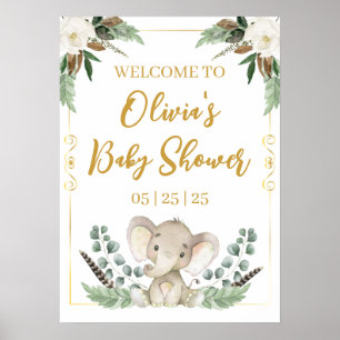 Gold Elephant Baby Shower Poster