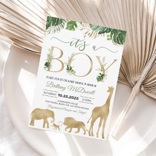 Gold Elephant Boy Safari Baby Shower Invitation