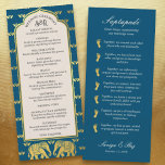 Gold Elephant Indian & Hindu Wedding Program Card<br><div class="desc">Weave elegance and tradition into your Hindu wedding ceremony with our personalised wedding program cards. The front showcases a beautiful elephant and gold lotus flower design, available in six captivating colours (red, orange, blue, purple, pink, and charcoal) to complement your wedding theme. All text on the program can be customised,...</div>