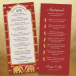 Gold Elephant Indian & Hindu Wedding Program Card<br><div class="desc">Weave elegance and tradition into your Hindu wedding ceremony with our personalised wedding program cards. The front showcases a beautiful elephant and gold lotus flower design, available in six captivating colours (red, orange, blue, purple, pink, and charcoal) to complement your wedding theme. All text on the program can be customised,...</div>