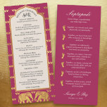 Gold Elephant Indian & Hindu Wedding Program Card<br><div class="desc">Weave elegance and tradition into your Hindu wedding ceremony with our personalised wedding program cards. The front showcases a beautiful elephant and gold lotus flower design, available in six captivating colours (red, orange, blue, purple, pink, and charcoal) to complement your wedding theme. All text on the program can be customised,...</div>