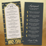 Gold Elephant Indian & Hindu Wedding Program Card<br><div class="desc">Weave elegance and tradition into your Hindu wedding ceremony with our personalised wedding program cards. The front showcases a beautiful elephant and gold lotus flower design, available in six captivating colours (red, orange, blue, purple, pink, and charcoal) to complement your wedding theme. All text on the program can be customised,...</div>