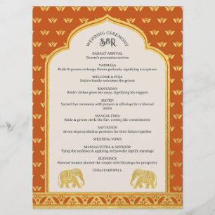 Gold Elephant Indian & Hindu Wedding Program Card