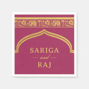 Gold Elephant & Lotus Flower Mundap Arch Wedding Napkin