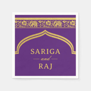 Gold Elephant & Lotus Flower Mundap Arch Wedding Napkin