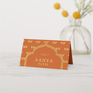 Gold Elephant & Lotus Flower Wedding Escort Name Place Card
