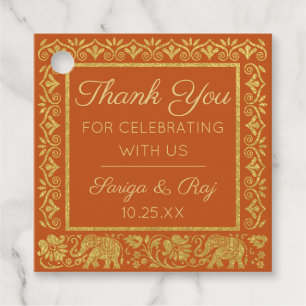 Gold Elephant & Lotus Wedding Return Gift Favour Tags