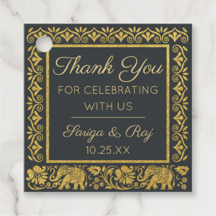 Gold Elephant & Lotus Wedding Return Gift Favour Tags