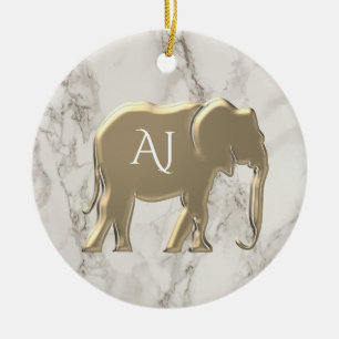 Gold Elephant Marble Monogrammed Ceramic Tree Decoration