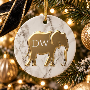 Gold Elephant Monogram Christmas Ceramic Tree Decoration