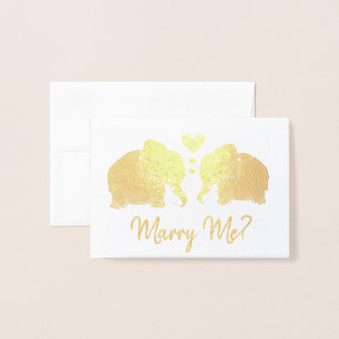 Gold Elephant Pair With Hearts Marriage Proposal Foil Card