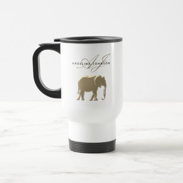 Gold Elephant Travel Mug Personalised (Left)