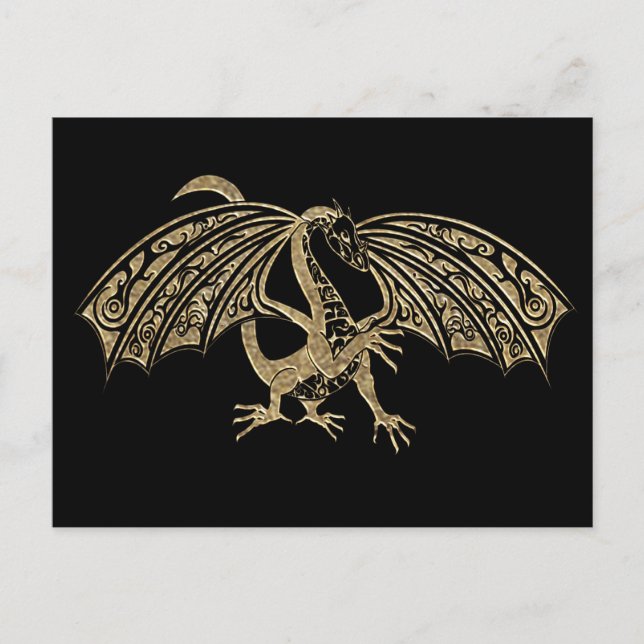 Gold Embossed Dragon Fantasy Postcard (Front)