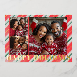 Gold Embossed Striped Christmas Foil Holiday Card