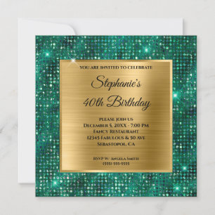 Gold Emerald Diamond Studded Foil 40th Birthday Invitation