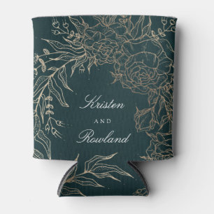 Gold Emerald Flower Wreath Emerald Green Wedding Can Cooler