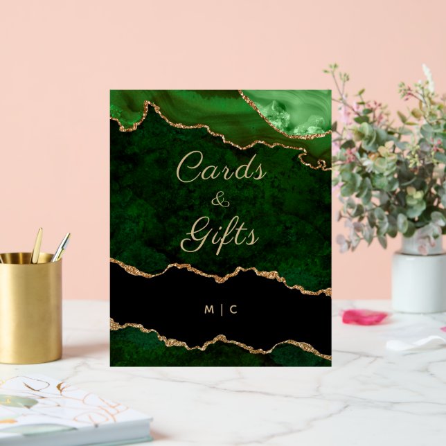 Gold Emerald Green Agate Wedding Cards Gifts Acrylic Sign (Wedding)