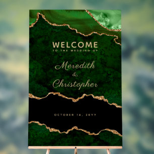 Gold Emerald Green Agate Wedding Welcome Acrylic Sign