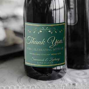 Gold & Emerald Green Elegant Wedding Thank You Sparkling Wine Label