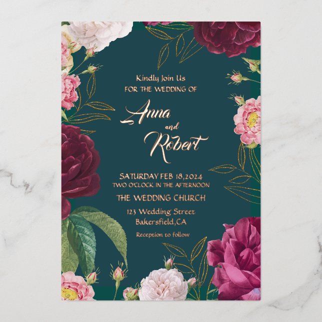 Gold & Emerald Green Floral Wedding (Front)