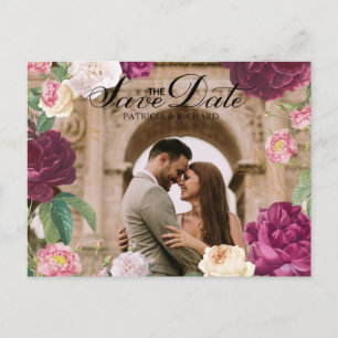 Gold & Emerald Green Floral Wedding Announcement Postcard