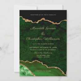 Gold Emerald Green Geode Agate Photo Wedding Invitation