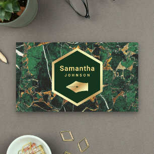 Gold Emerald Green Marble Pen Nib Professional Business Card