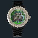 GOLD, EMERALD GREEN SHAMROCK JEWEL WITH GEMS WATCH<br><div class="desc">Elegant green Shamrock jewel with gems for St.Paddy's Day,  .Digital graphic elaboration by Bulgan Lumini .</div>