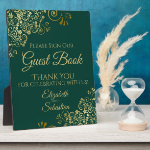 Gold & Emerald Green Sign Our Guest Book Wedding Plaque