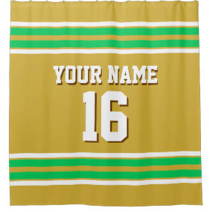 Gold Emerald Green Wht Stripes Sports Jersey Shower Curtain