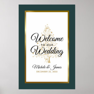 Gold Emerald Green Winter Holiday Wedding Welcome Poster