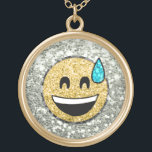 *~* Gold Emoji AP41 Bead Sweat Smile Gold Plated Necklace<br><div class="desc">(search ID AP41 for Emoji and id AP40 for glittery jewellery similar designs on various products ) EMOJI NECKLACE GRINNING FACE WITH ONE BEAD OF SWEAT EMOJI * Energetically Enhanced contemporary funny trendy modern popular cute sweet GRINNING FACE WITH ONE BEAD EMOJI design with a faux sparkling Glitter diamond pave...</div>