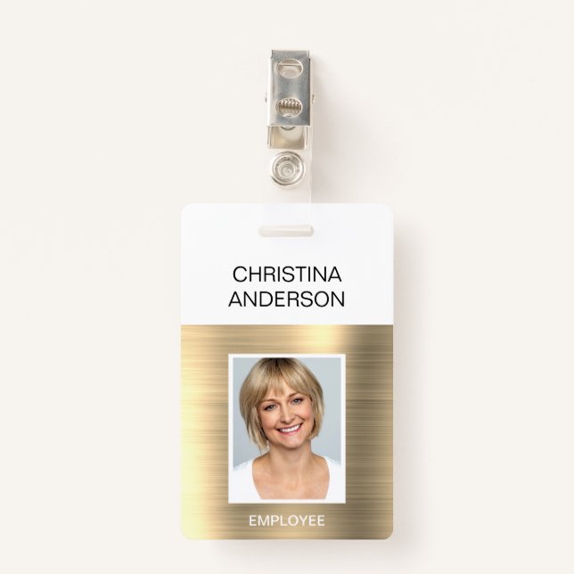 Gold Employee  - Name Photo Corporate Metallic ID Badge (Front with Clip)