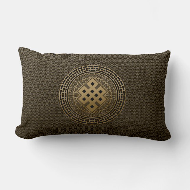 Gold Endless Knot  in Mandala Lumbar Cushion (Front)