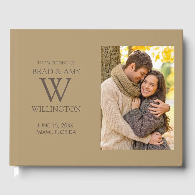 Gold Engagement Photo Wedding Bride Groom Guest Book (Front)