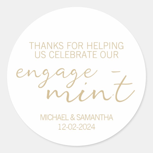 Gold Engagement Thank You Classic Round Sticker (Front)