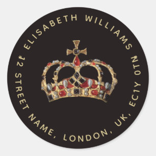 Gold English Crown Elisabeth I Circular Address Classic Round Sticker