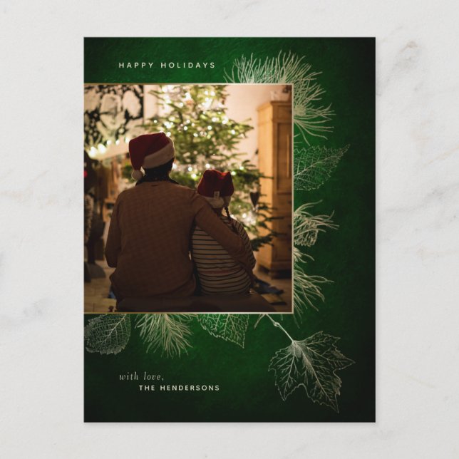 Gold Engraved Winter Pine Holiday Photo Postcard (Front)