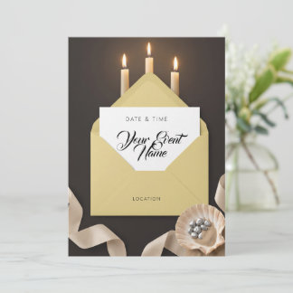 Gold Envelope Candle Seashell Invitation