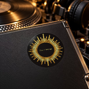 Gold Equalizer DJ Name Classic Round Sticker