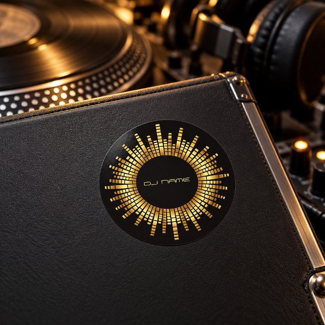 Gold Equalizer DJ Name Classic Round Sticker (Creator Uploaded)